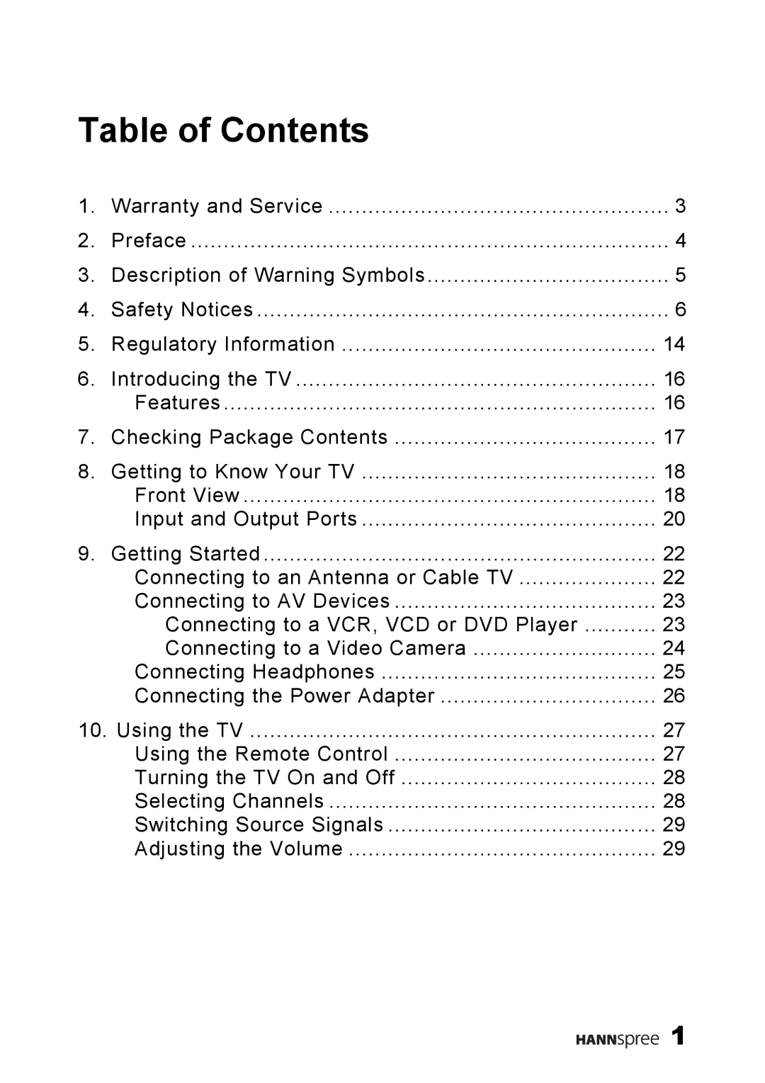 HANNspree ST54-10A1 user manual Table of Contents 