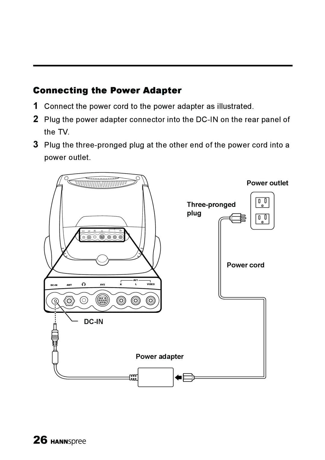 HANNspree ST54-10A1 user manual Connecting the Power Adapter 