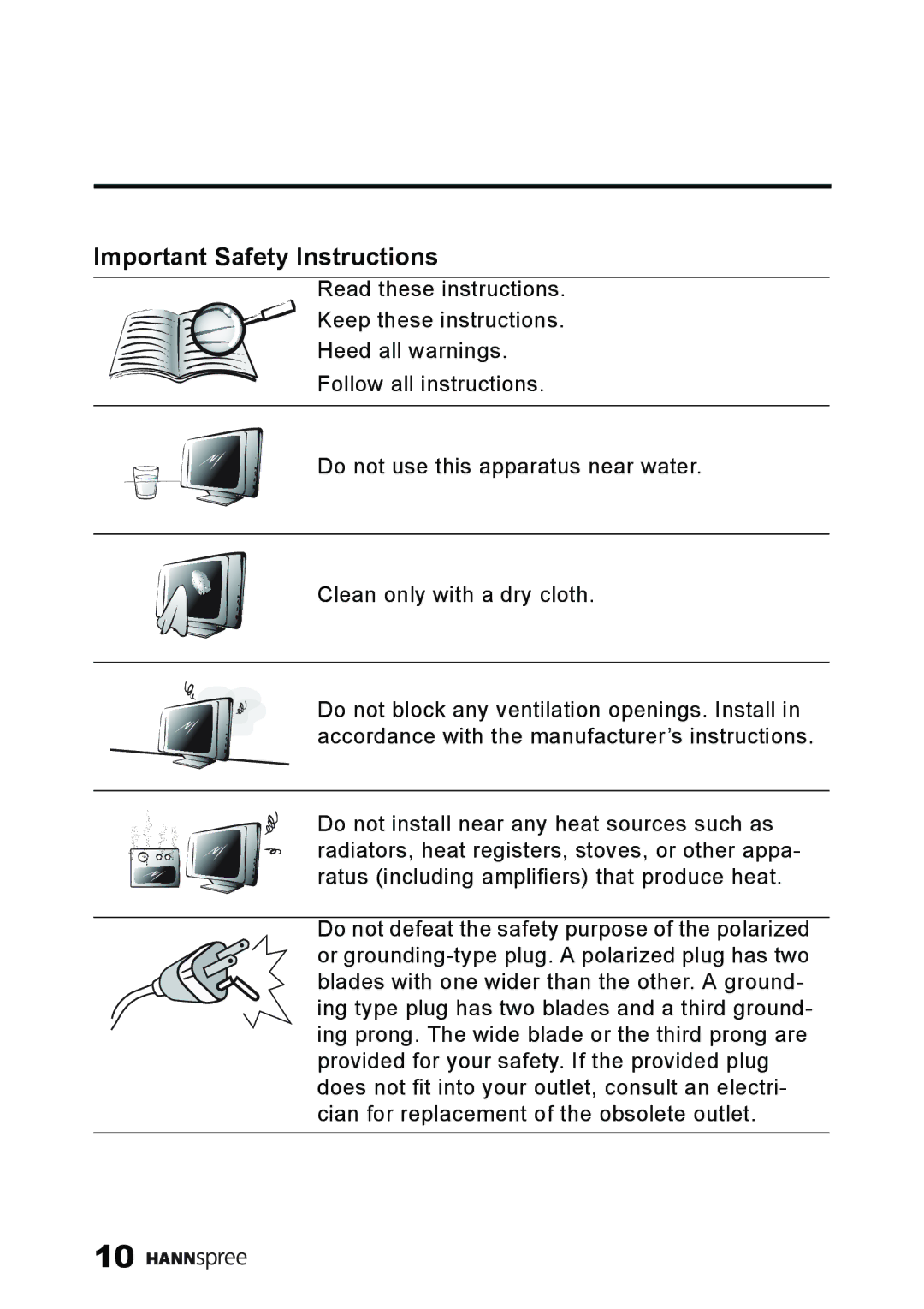 HANNspree ST59-23A1 user manual Important Safety Instructions 