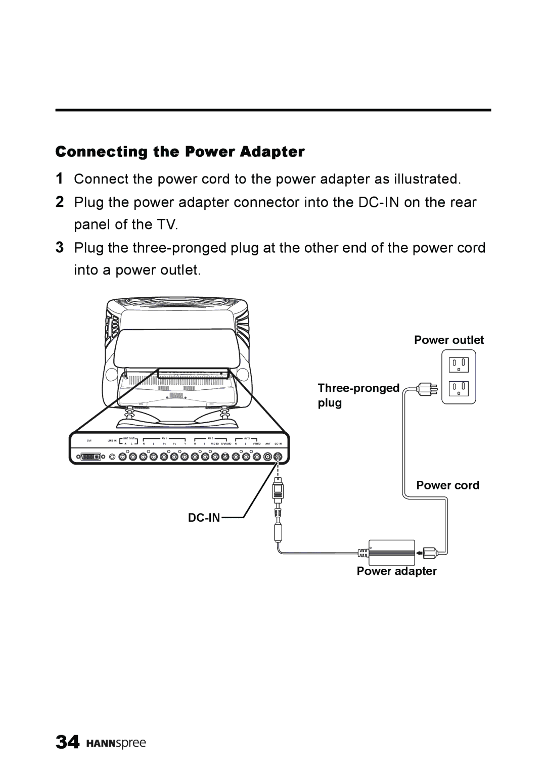 HANNspree ST59-23A1 user manual Connecting the Power Adapter 