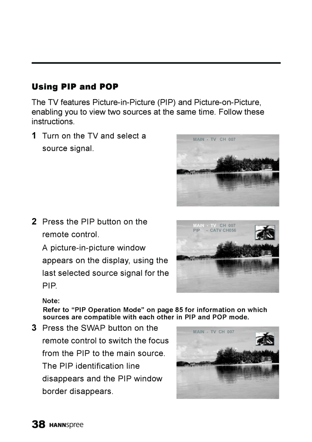 HANNspree ST59-23A1 user manual Using PIP and POP 