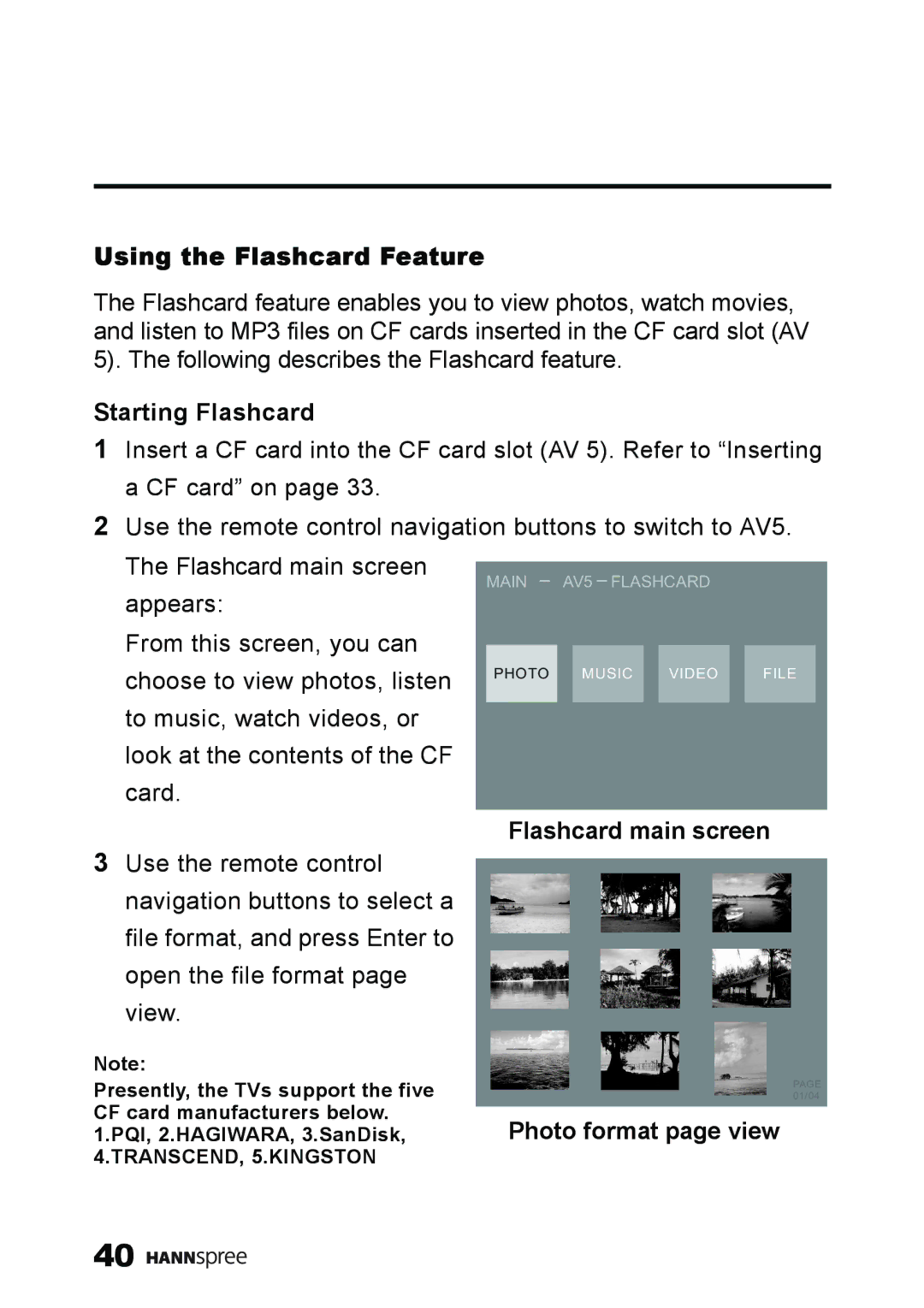 HANNspree ST59-23A1 Using the Flashcard Feature, Starting Flashcard, Flashcard main screen, Photo format page view 