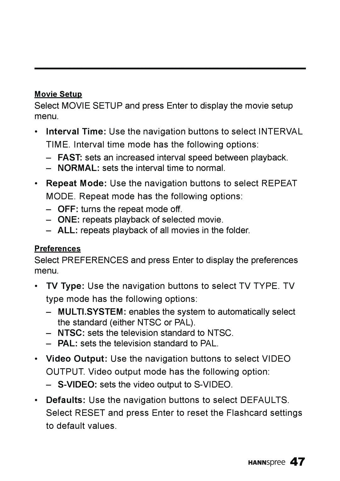 HANNspree ST59-23A1 user manual Movie Setup 