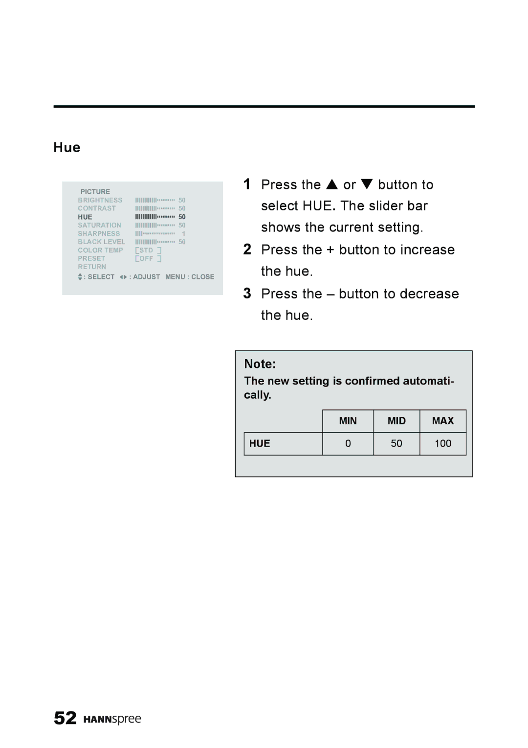 HANNspree ST59-23A1 user manual Hue 