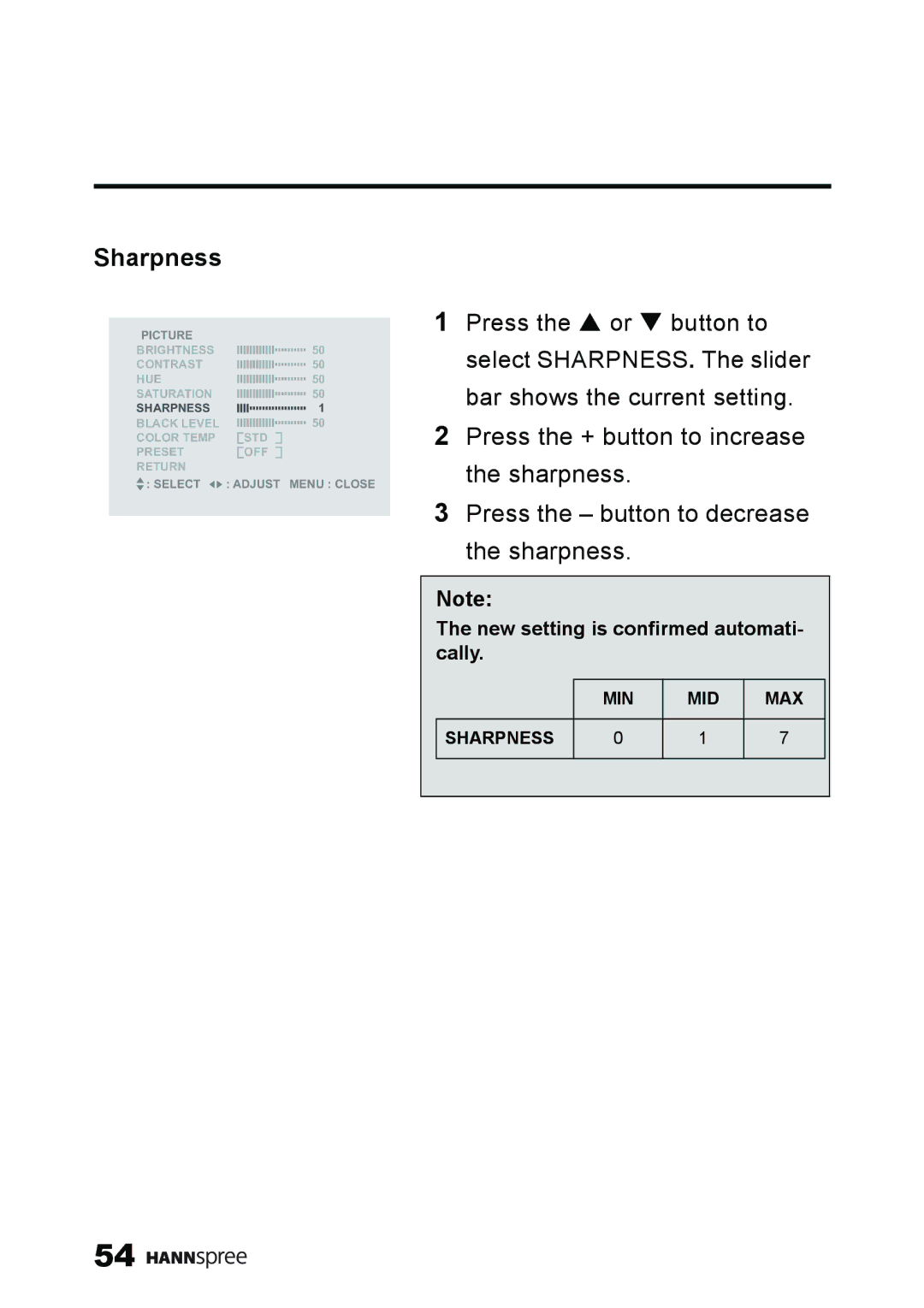 HANNspree ST59-23A1 user manual Sharpness 