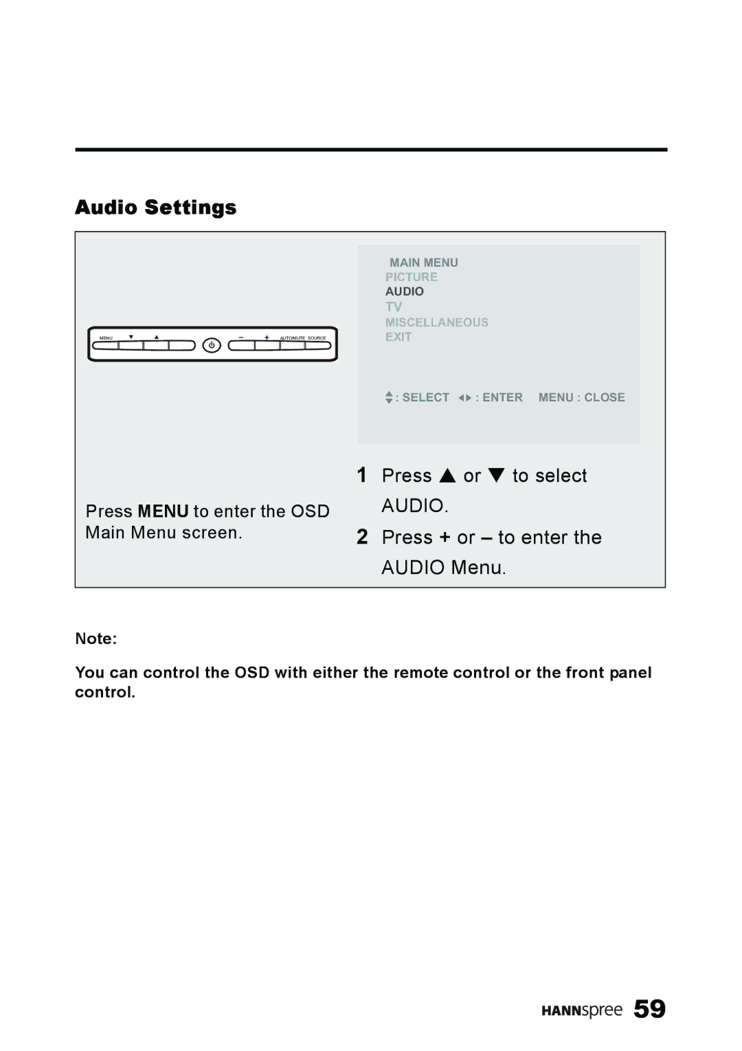 HANNspree ST59-23A1 user manual Audio Settings 