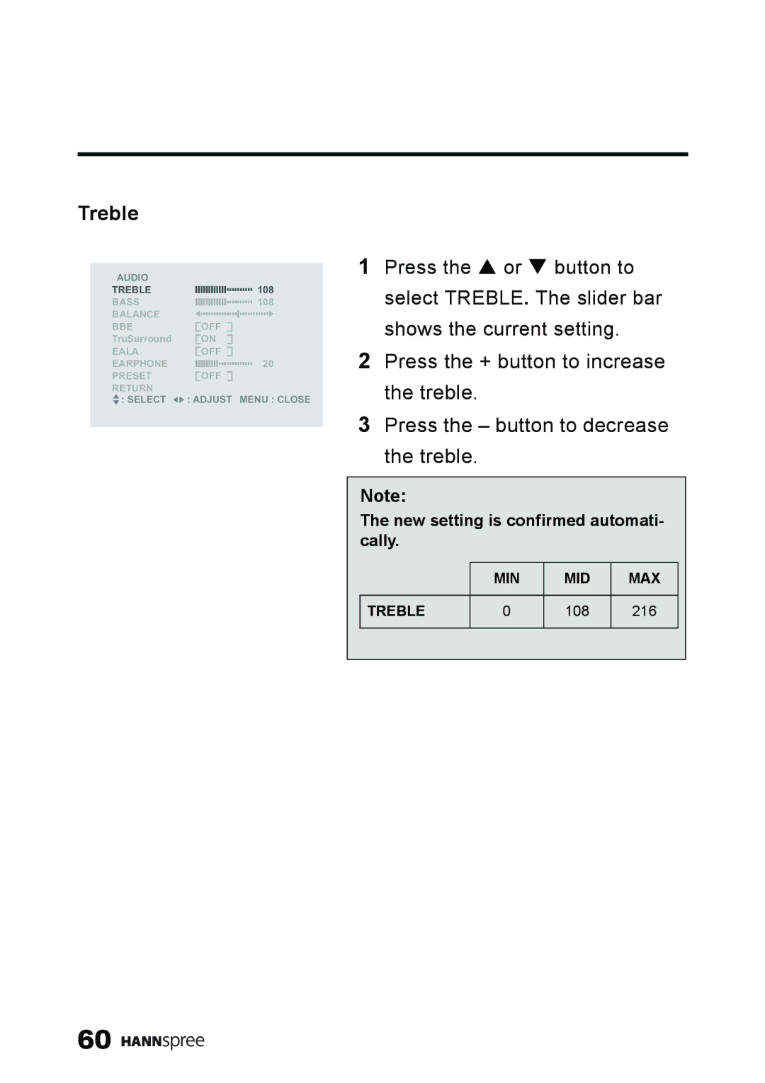 HANNspree ST59-23A1 user manual Treble 