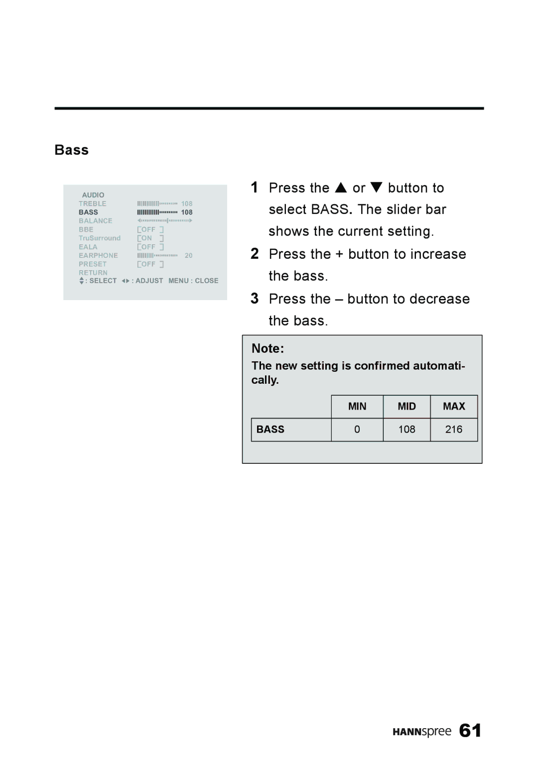 HANNspree ST59-23A1 user manual Bass 