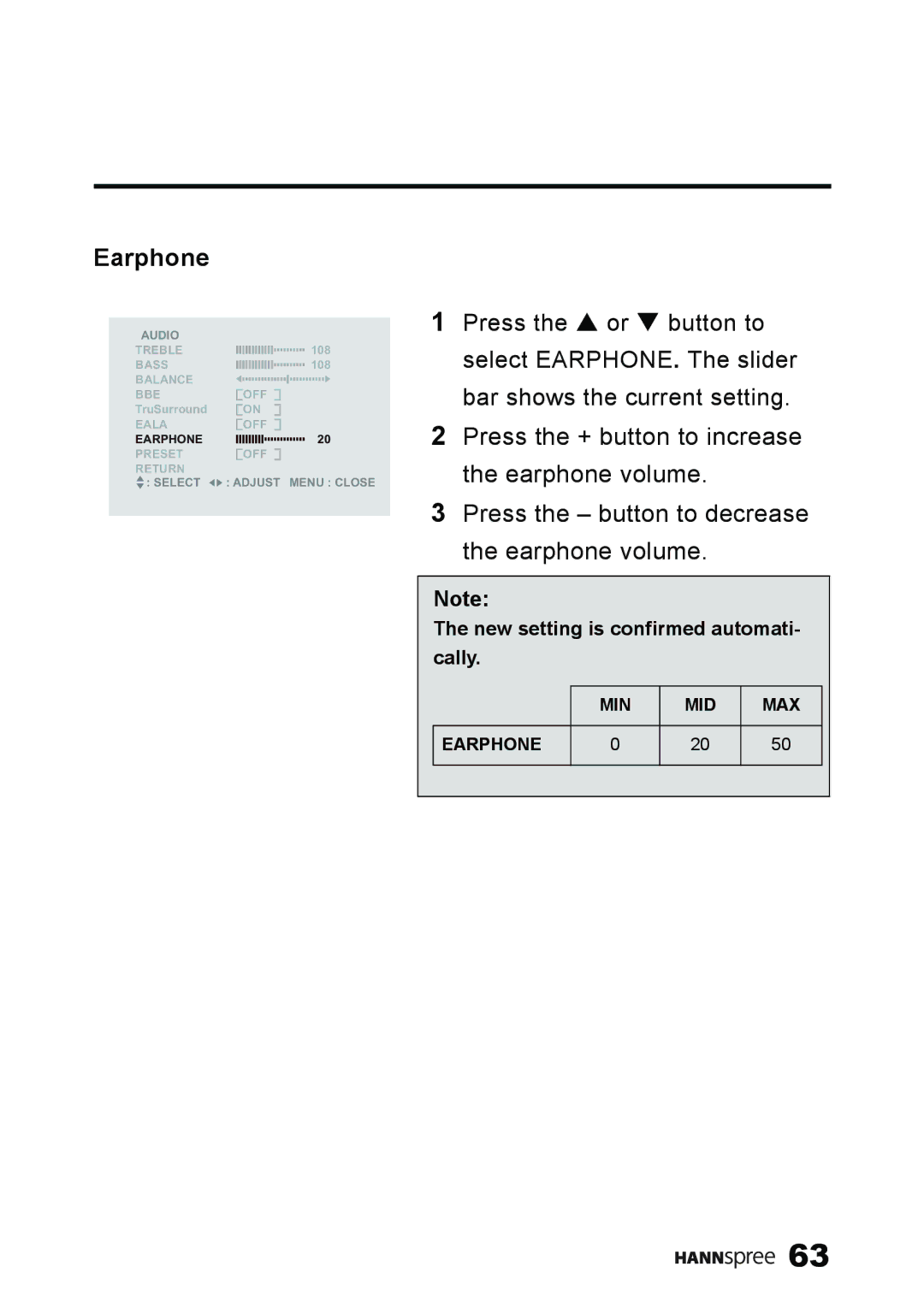 HANNspree ST59-23A1 user manual Earphone 