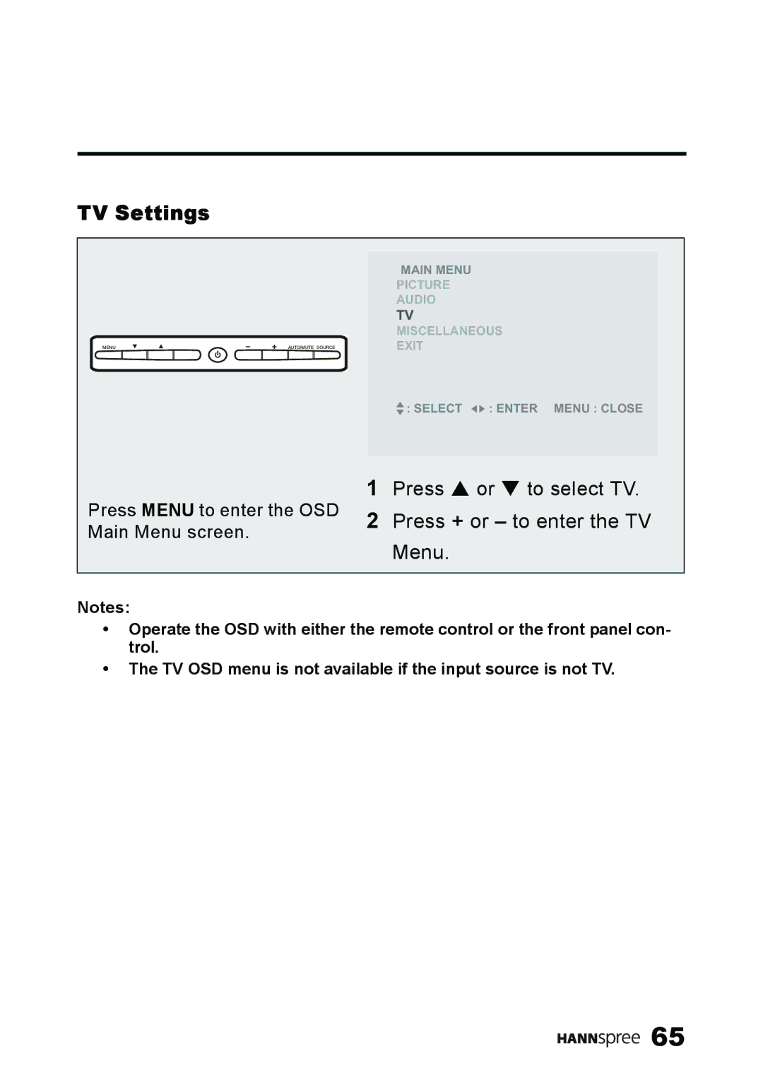 HANNspree ST59-23A1 user manual TV Settings 