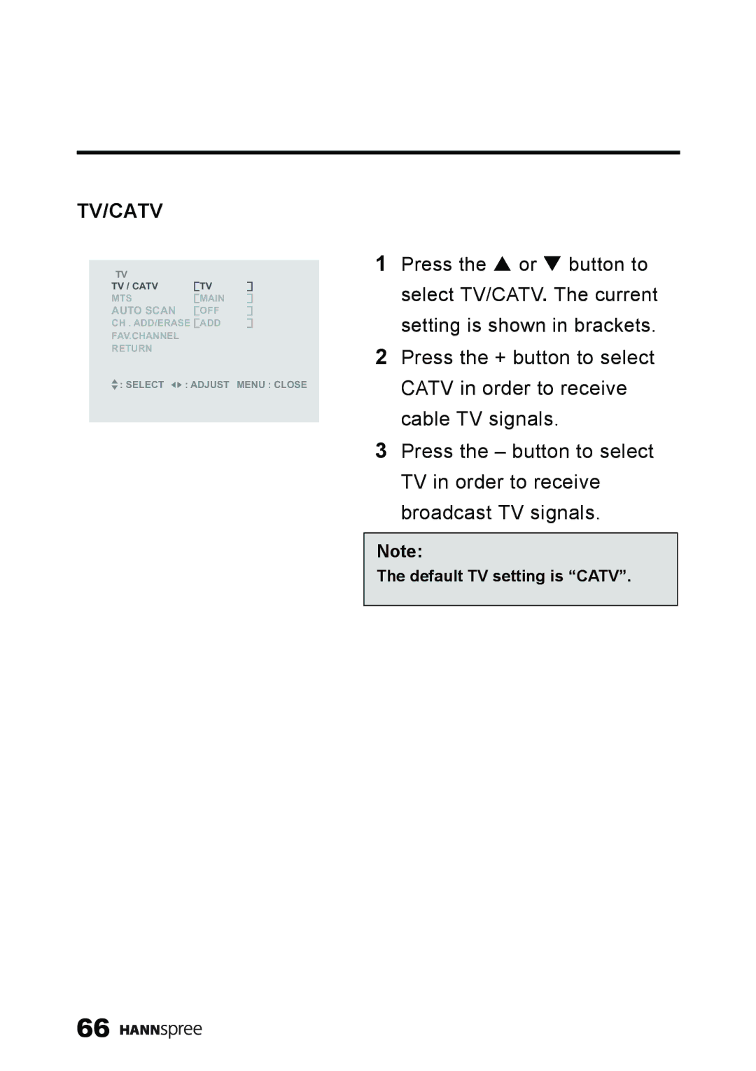 HANNspree ST59-23A1 user manual Tv/Catv 