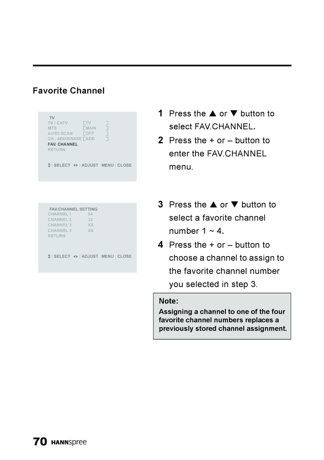 HANNspree ST59-23A1 user manual Favorite Channel 