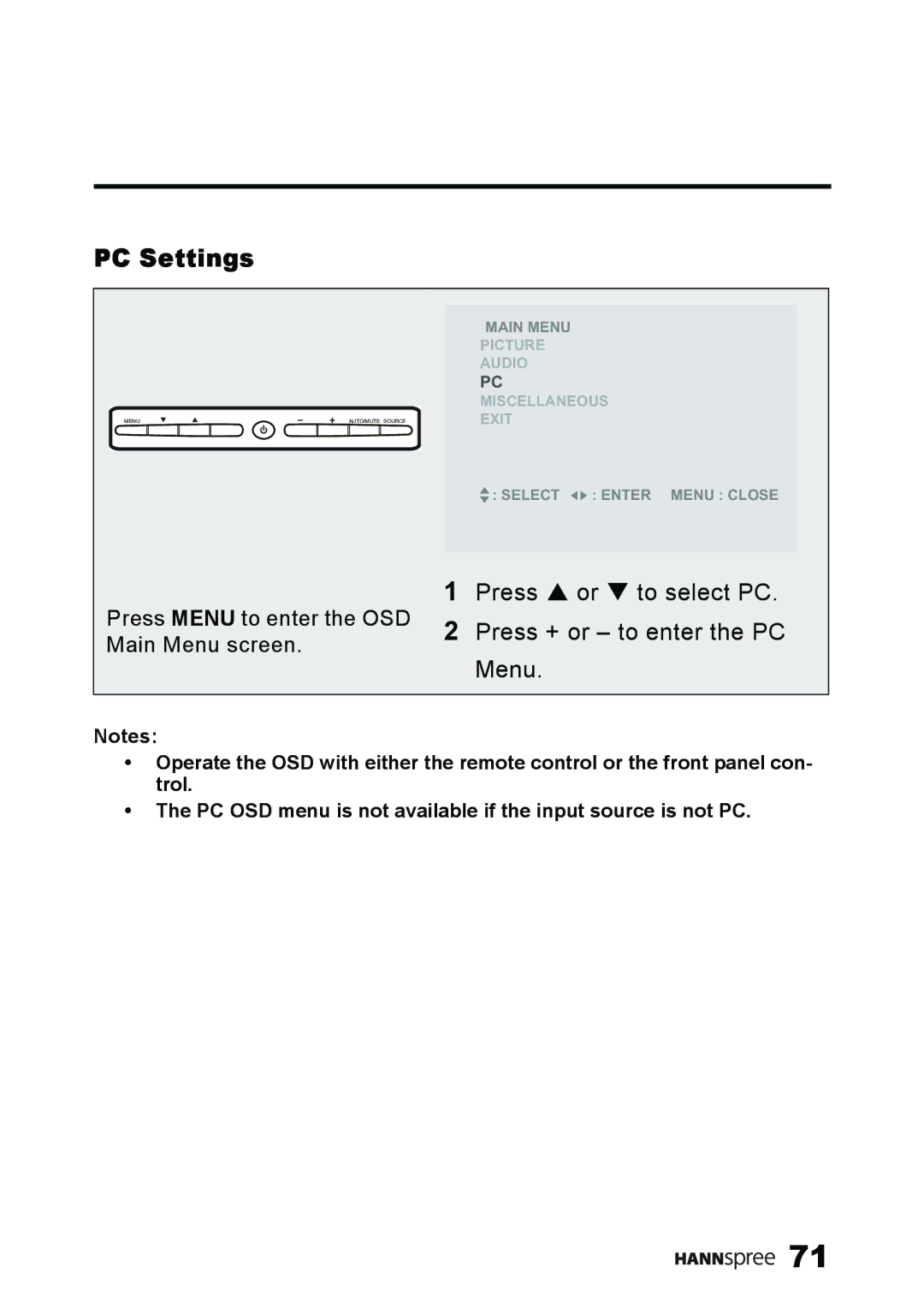 HANNspree ST59-23A1 user manual PC Settings 