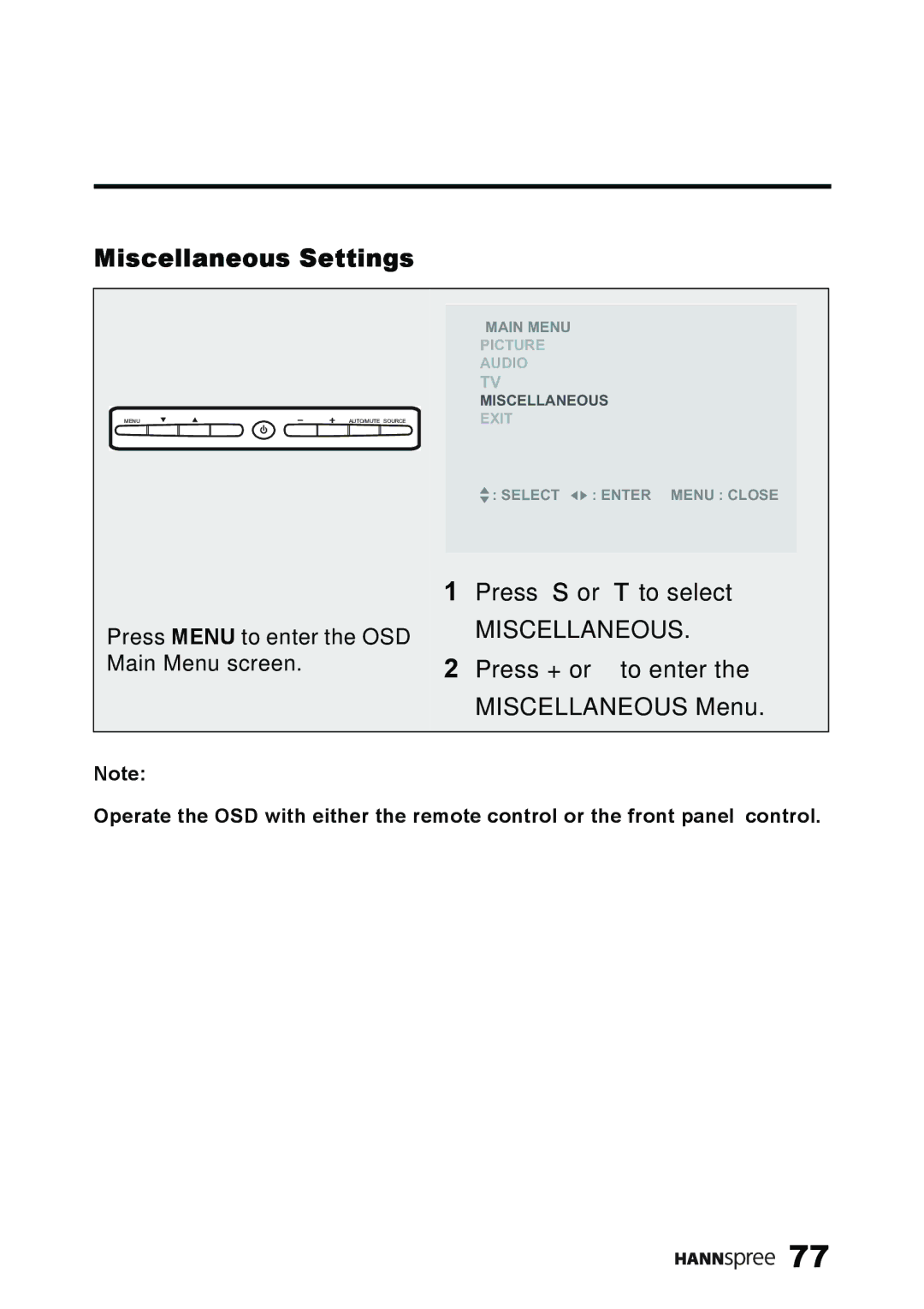 HANNspree ST59-23A1 user manual Miscellaneous Settings 