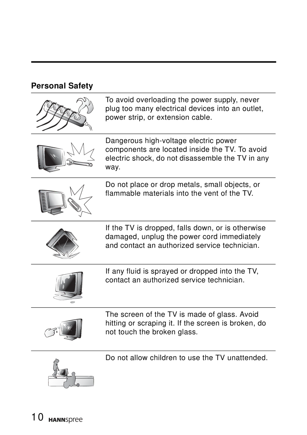 HANNspree T124, T094 user manual Personal Safety 