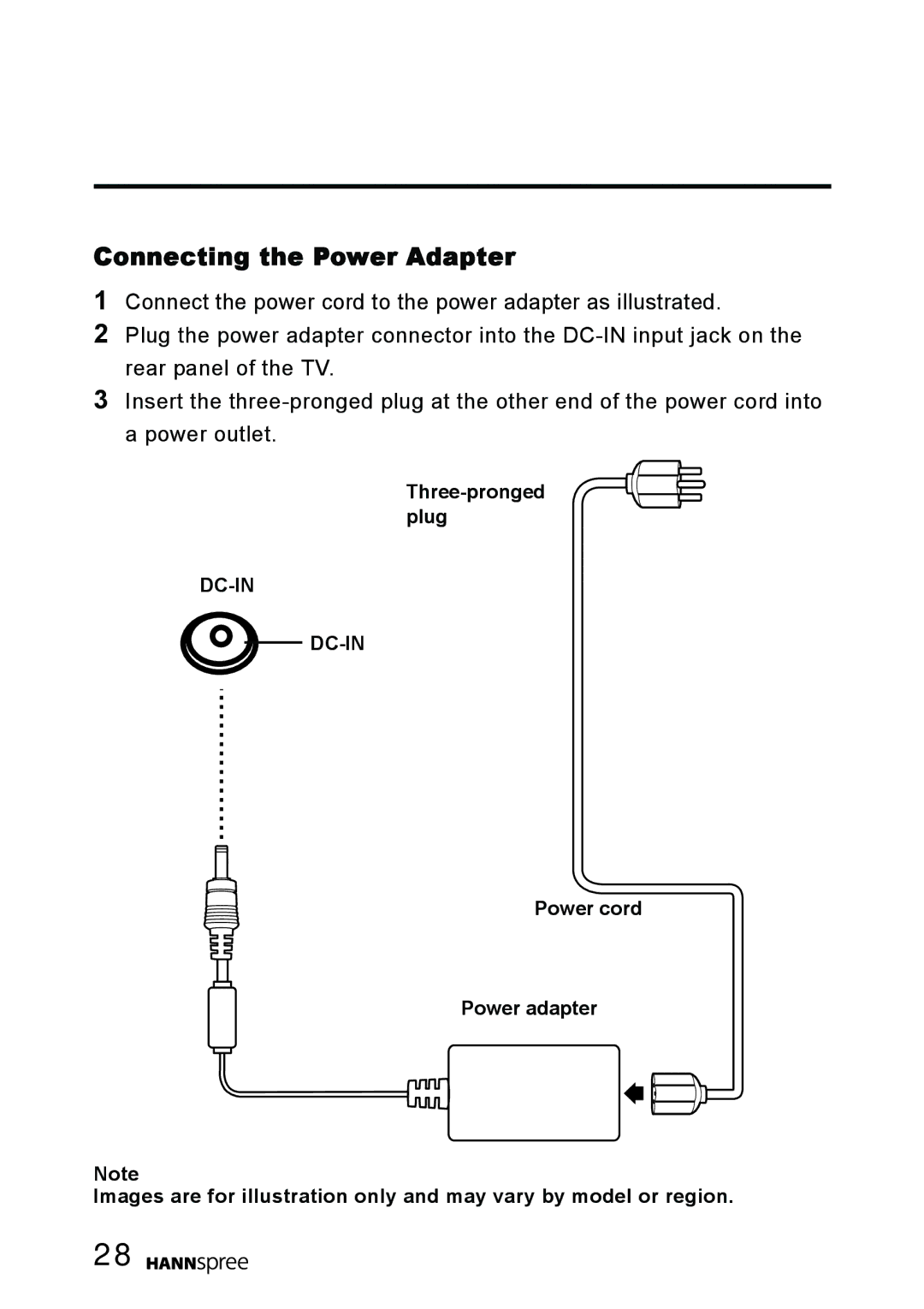 HANNspree T124, T094 user manual Connecting the Power Adapter, DC-IN input jack 