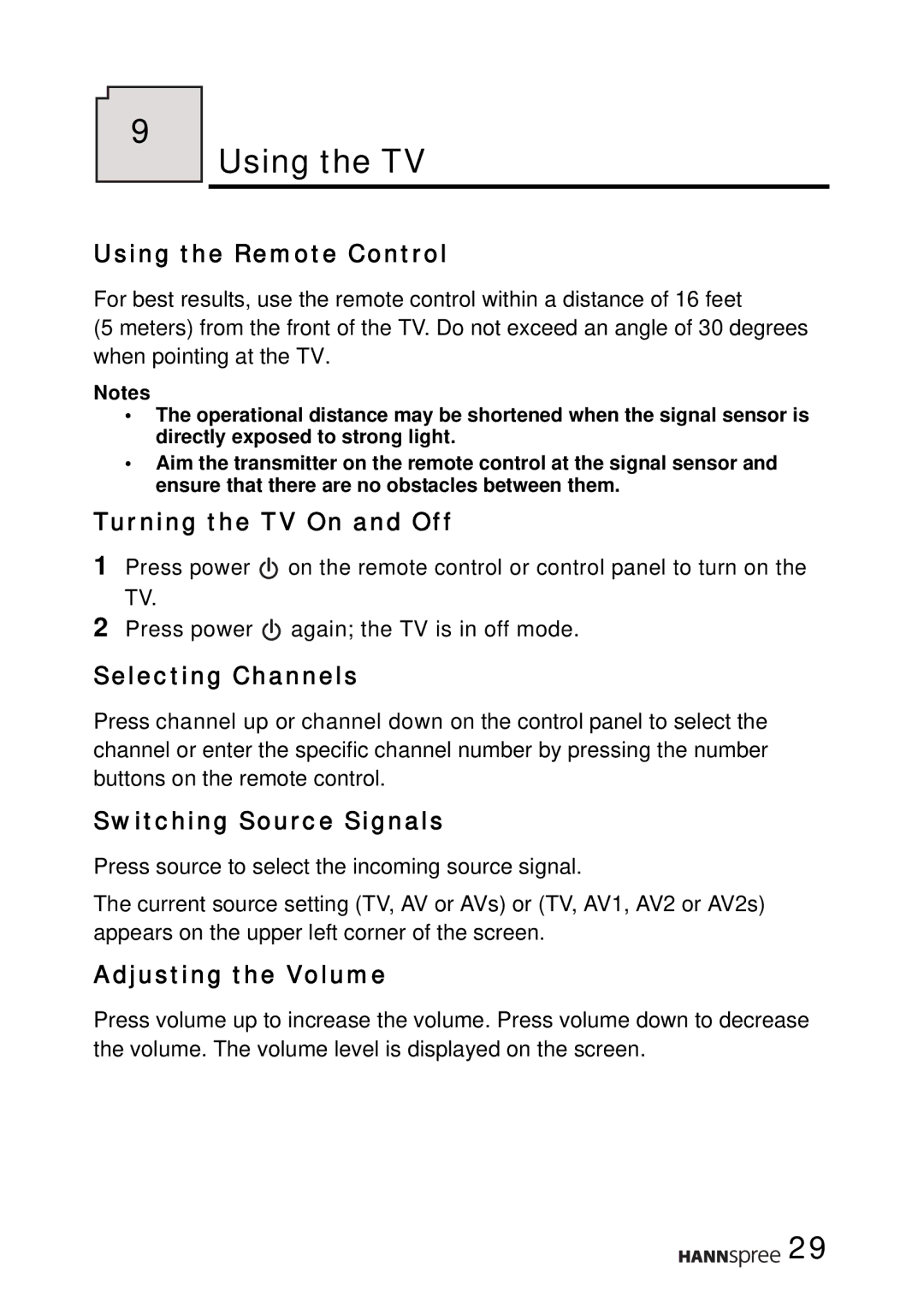 HANNspree T094, T124 user manual Using the TV 