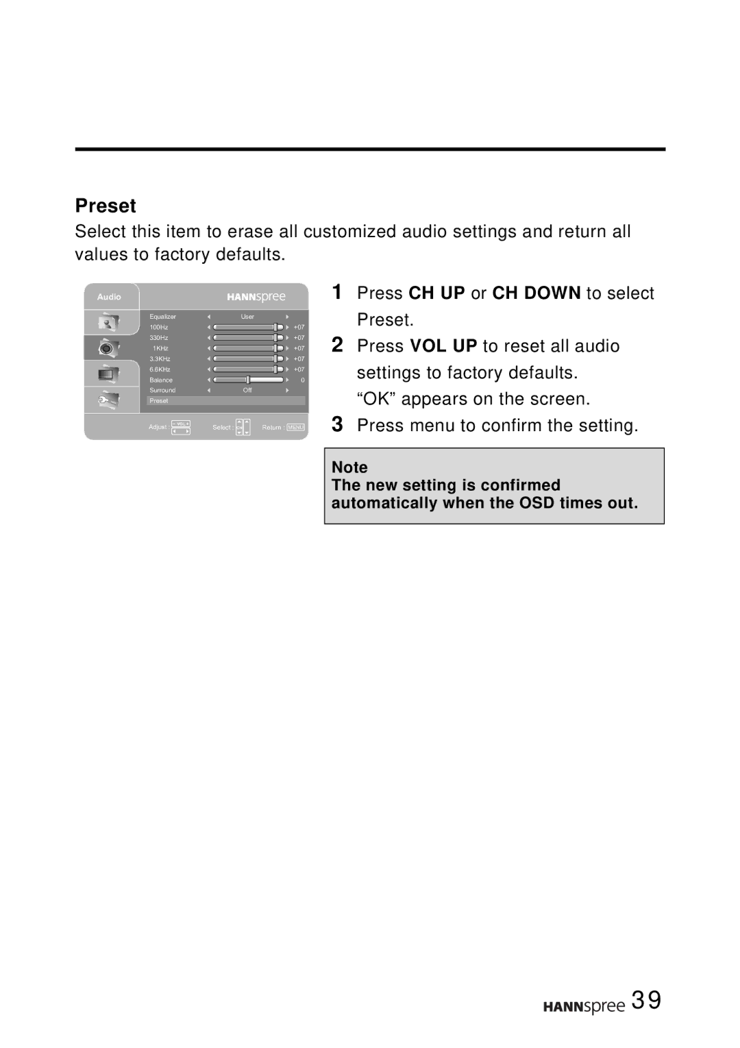 HANNspree T094, T124 user manual Preset 