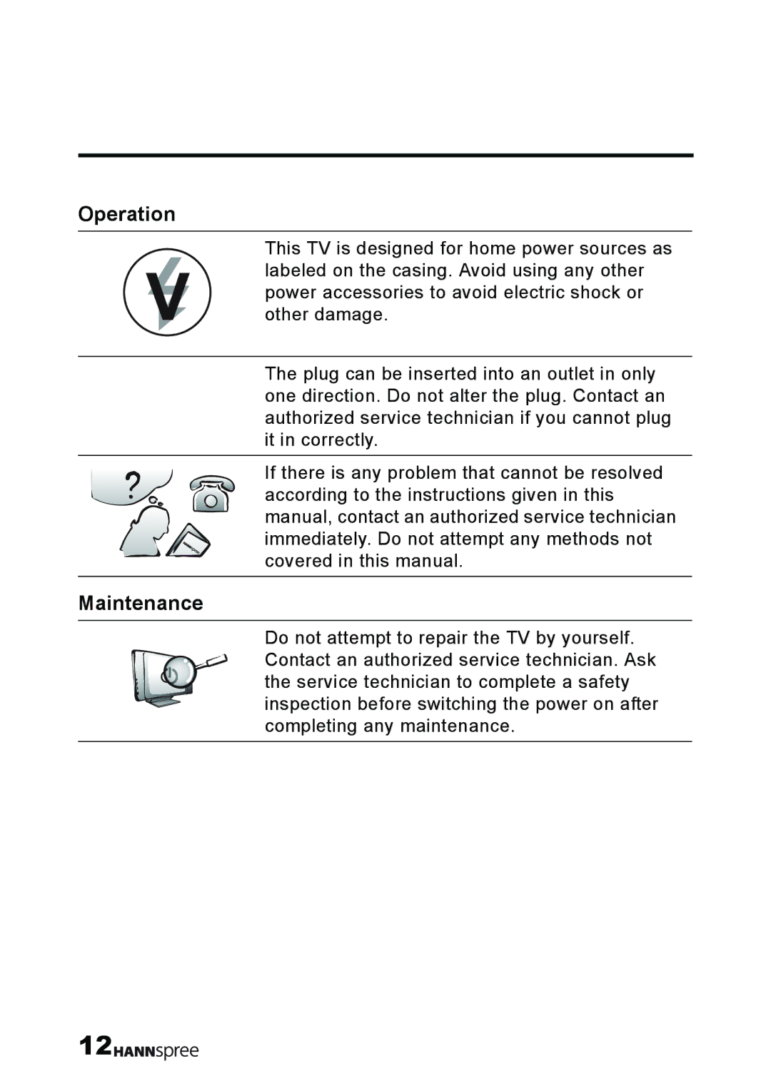 HANNspree T232 user manual Operation, Maintenance 