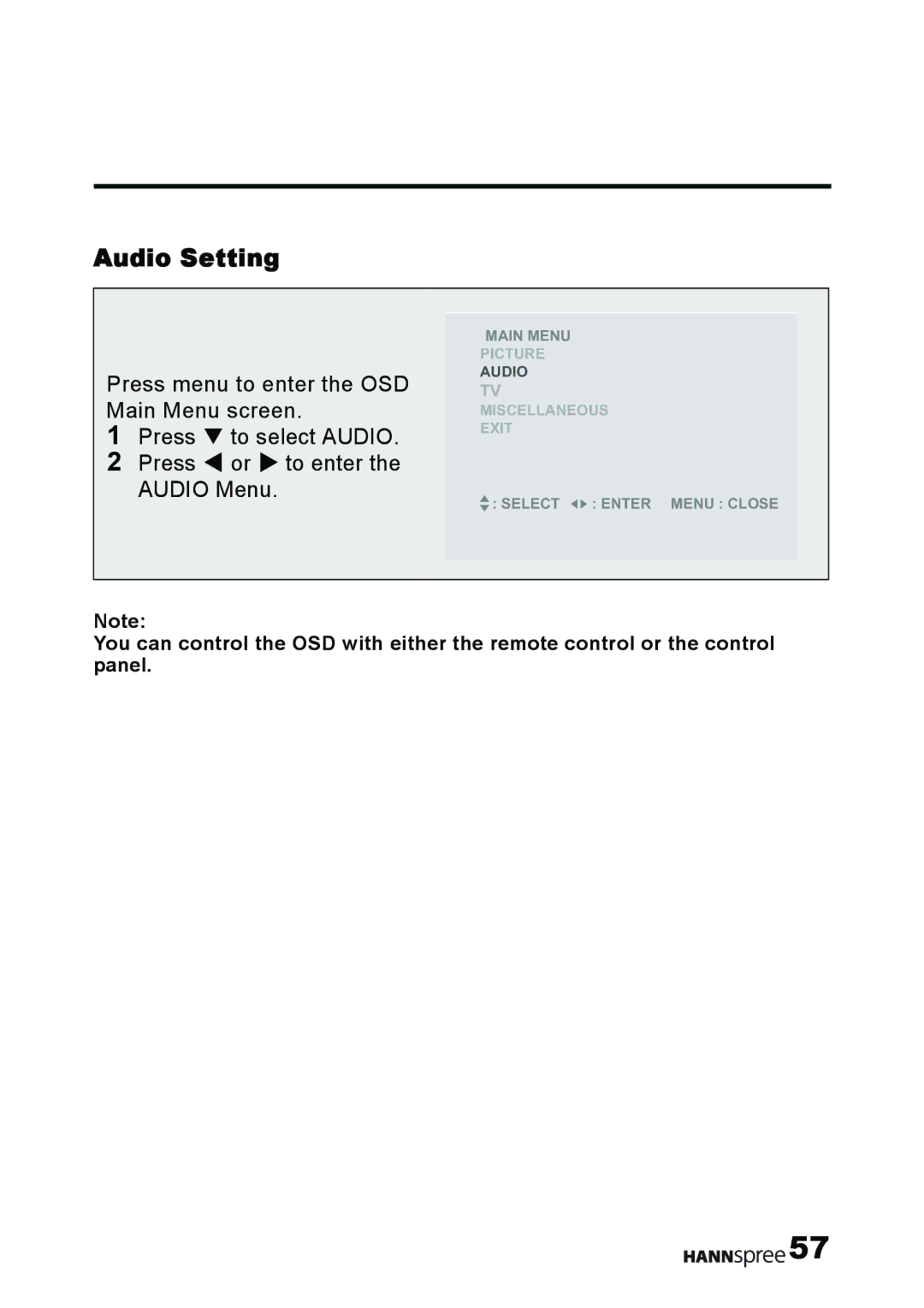 HANNspree T232 user manual Audio Setting 