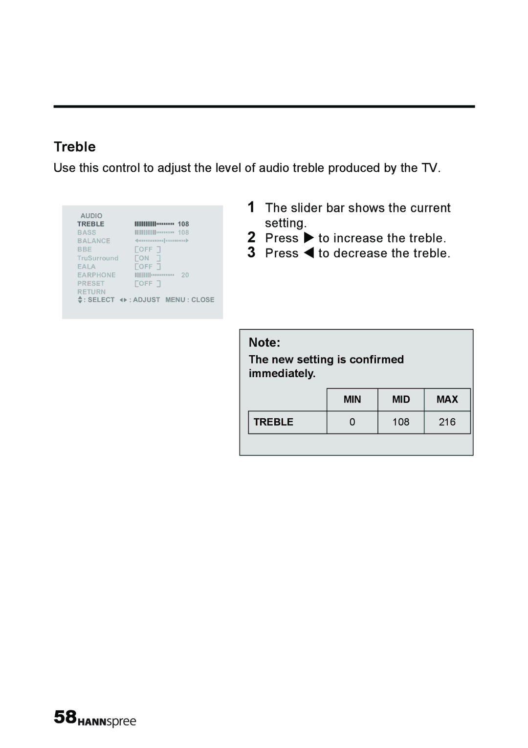 HANNspree T232 user manual Treble 