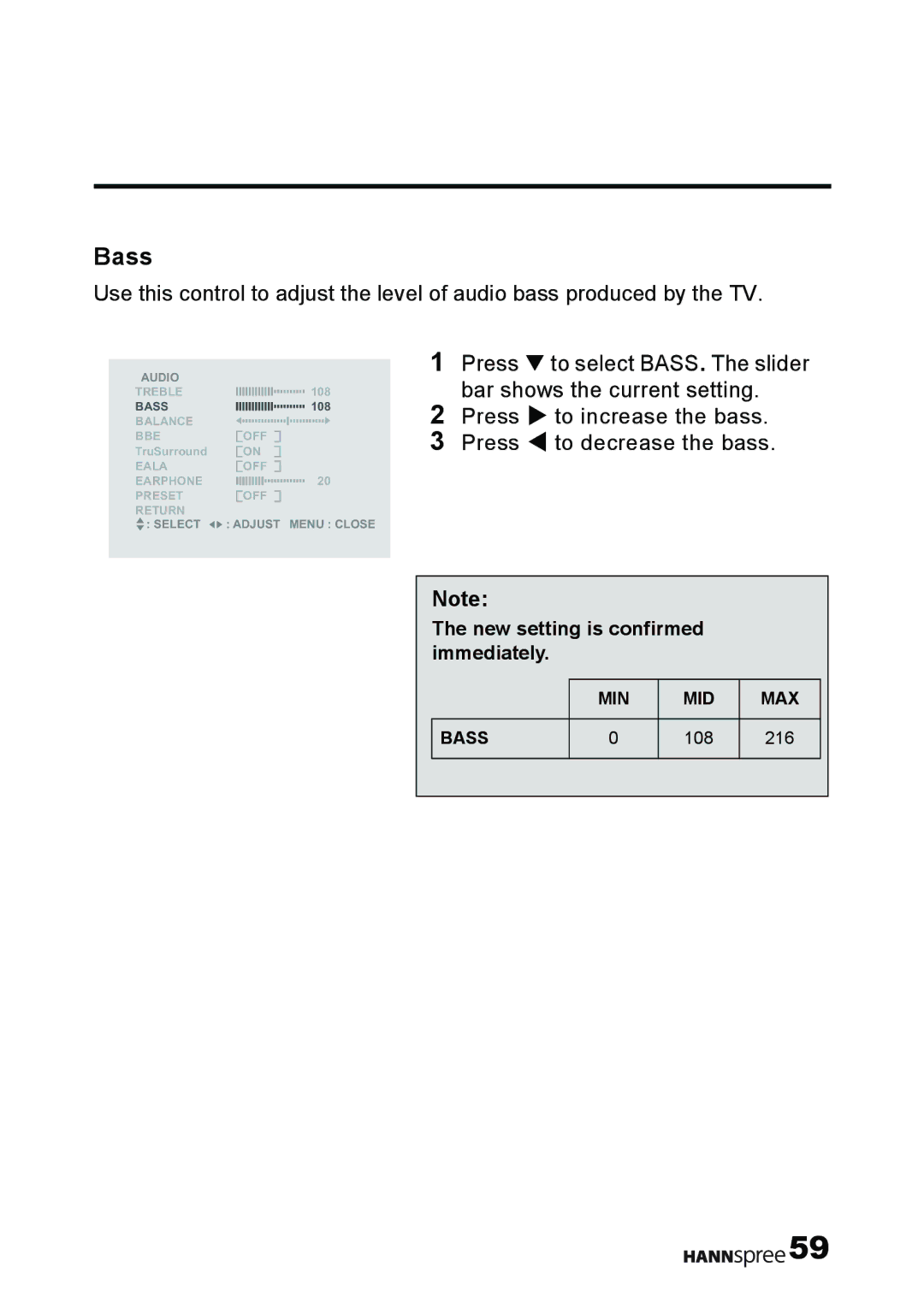 HANNspree T232 user manual Bass 