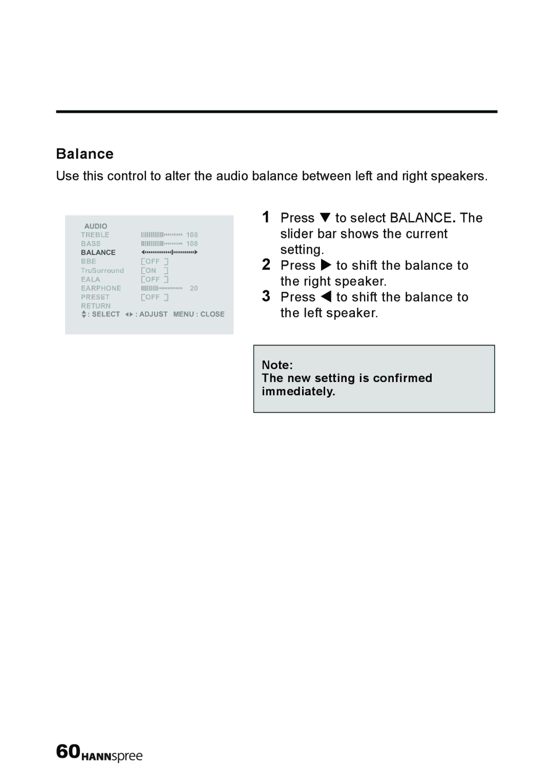 HANNspree T232 user manual Balance 