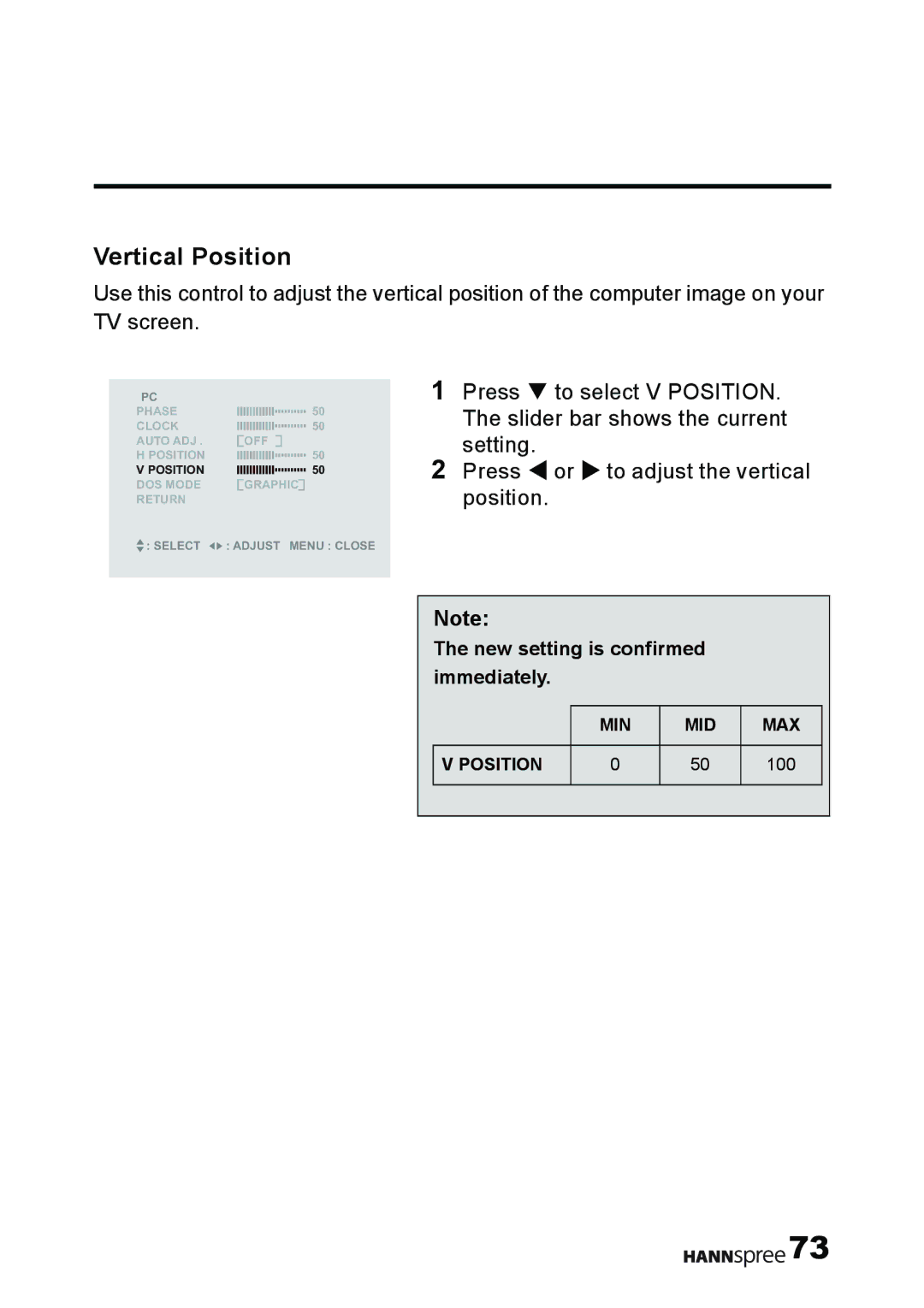 HANNspree T232 user manual Vertical Position 