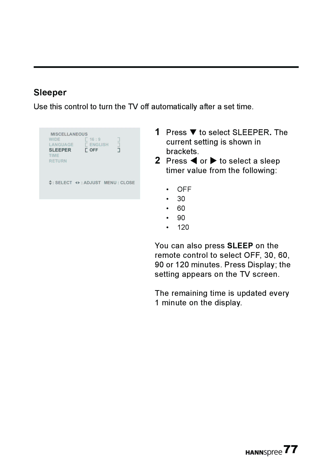 HANNspree T232 user manual Sleeper 