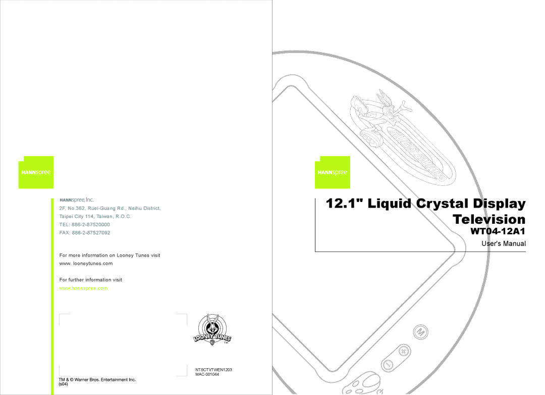 HANNspree WT04-12A1 user manual Liquid Crystal Display Television 