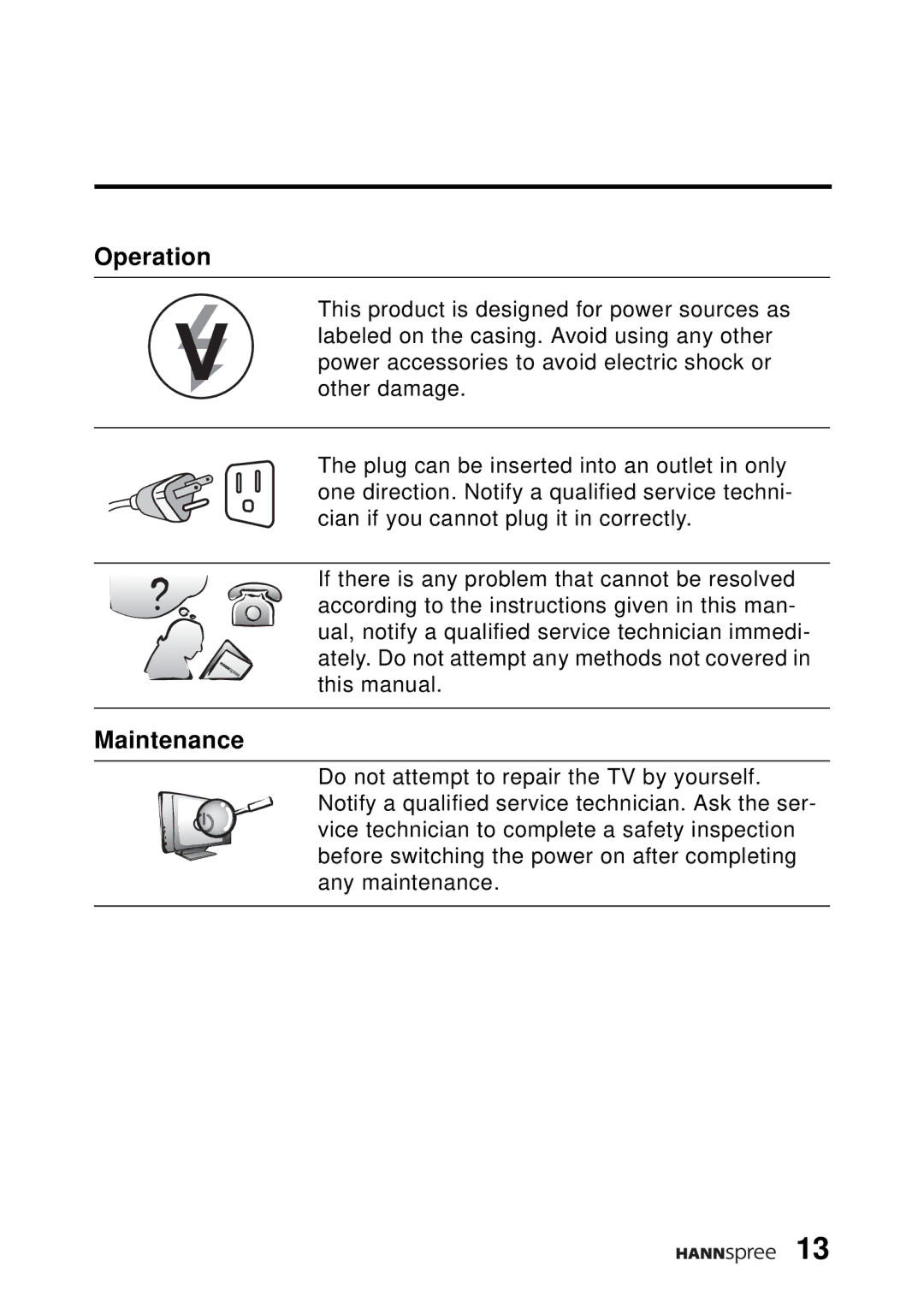 HANNspree WT04-12A1 user manual Operation, Maintenance 