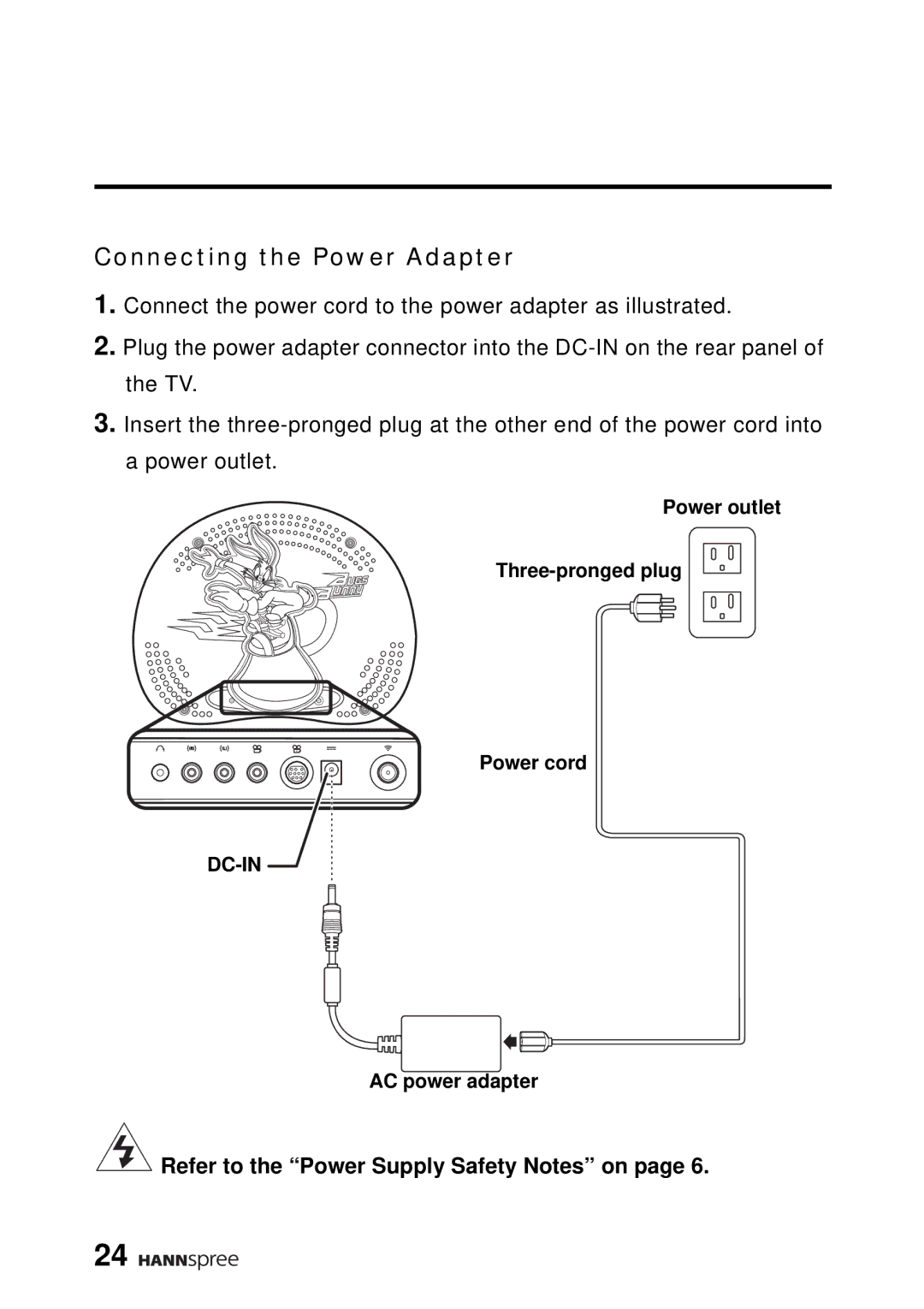 HANNspree WT04-12A1 user manual Connecting the Power Adapter 