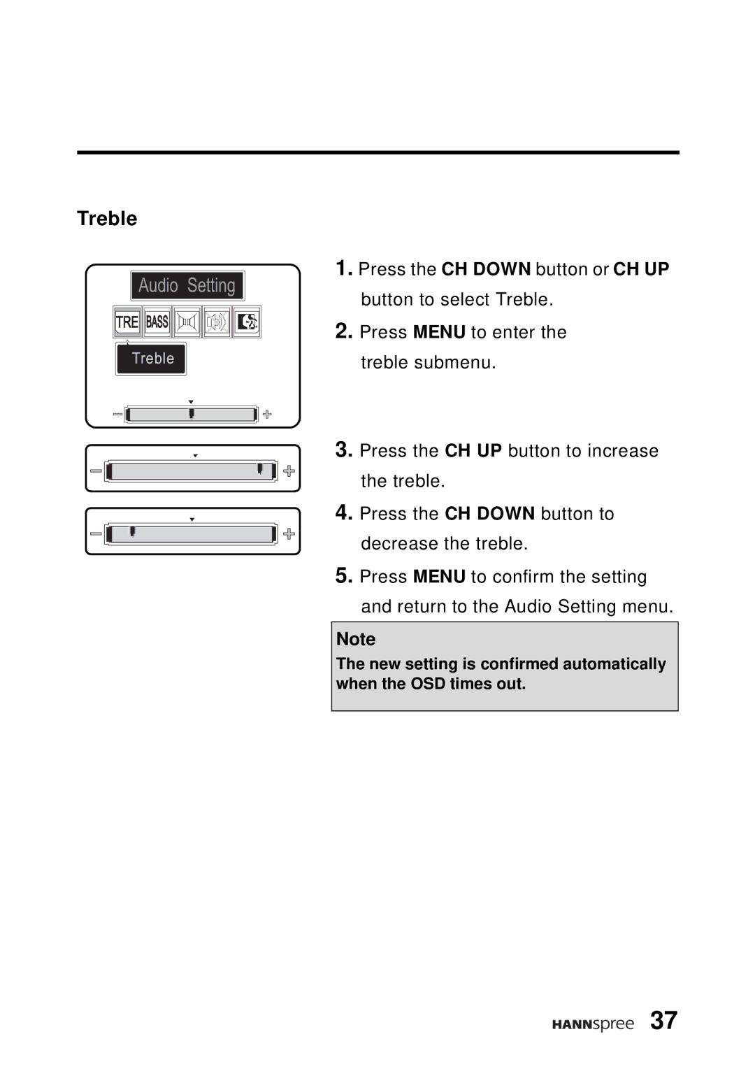 HANNspree WT04-12A1 user manual Treble, Audio Setting 