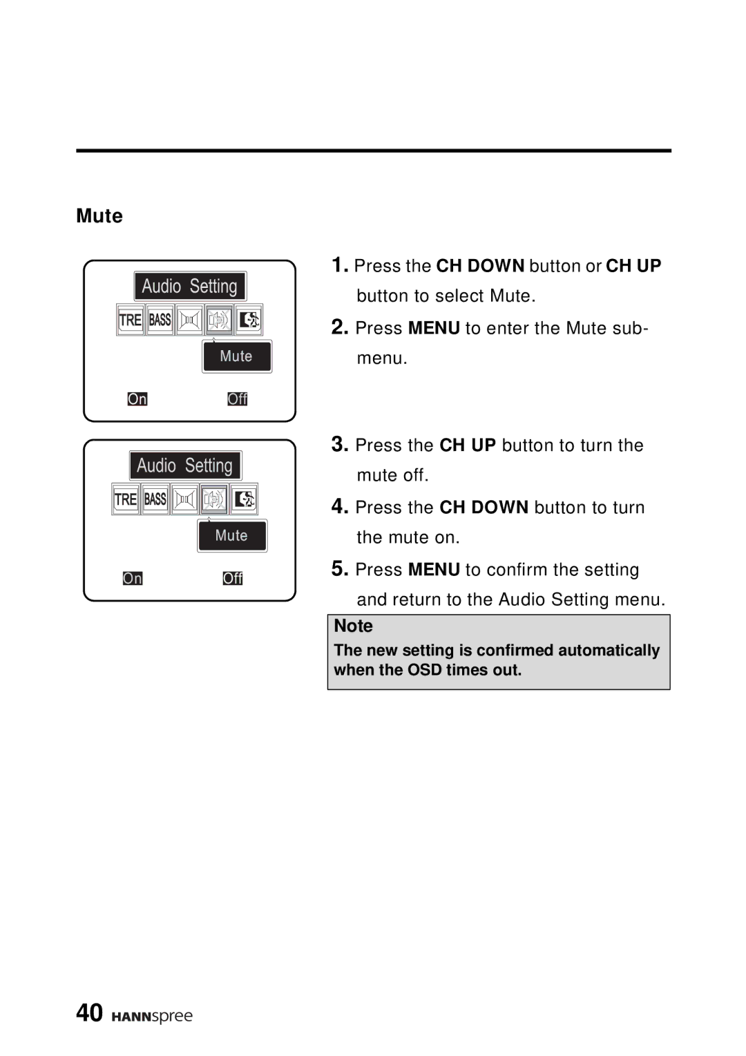 HANNspree WT04-12A1 user manual Mute, Audio Setting 