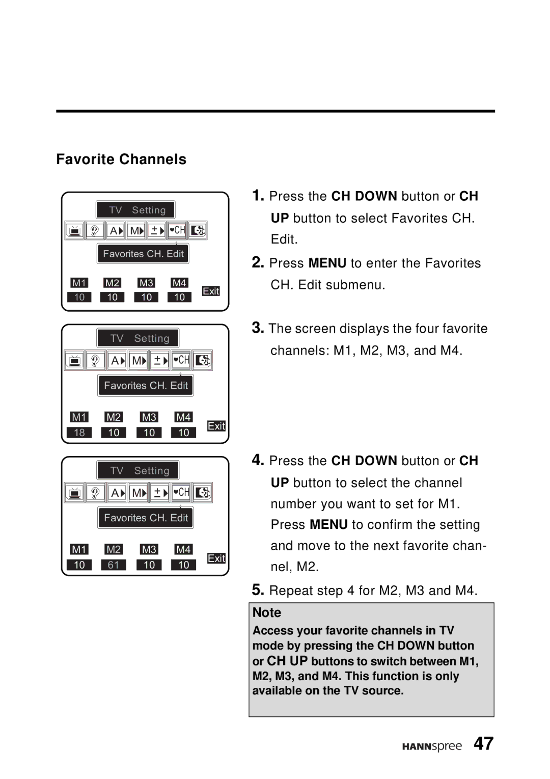 HANNspree WT04-12A1 user manual Favorite Channels 