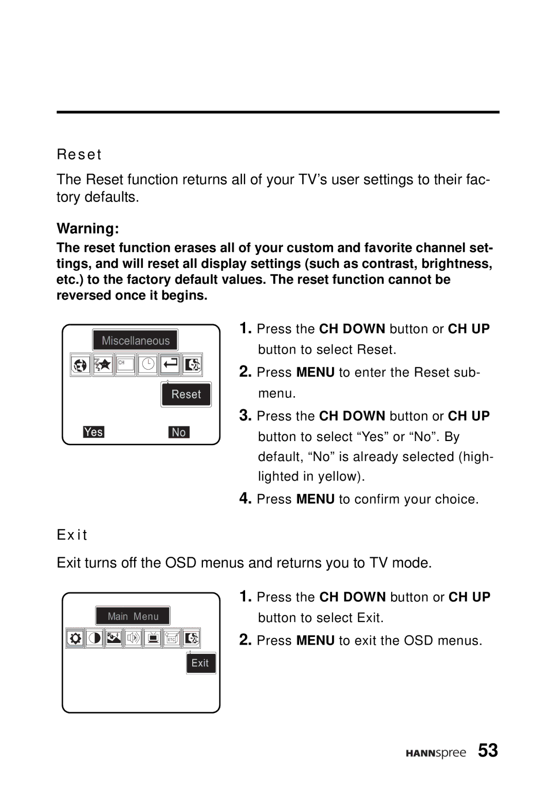 HANNspree WT04-12A1 user manual Reset, Exit 