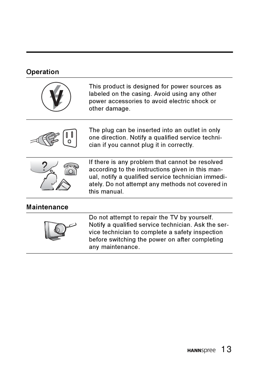 HANNspree WT0C-15A1 manual Operation, Maintenance 