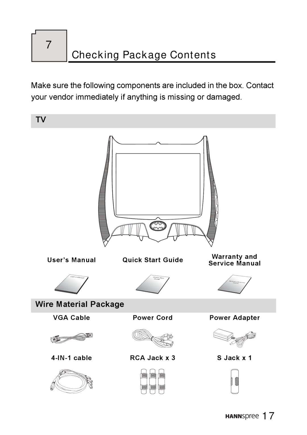 HANNspree WT0C-15A1 manual Checking Package Contents 