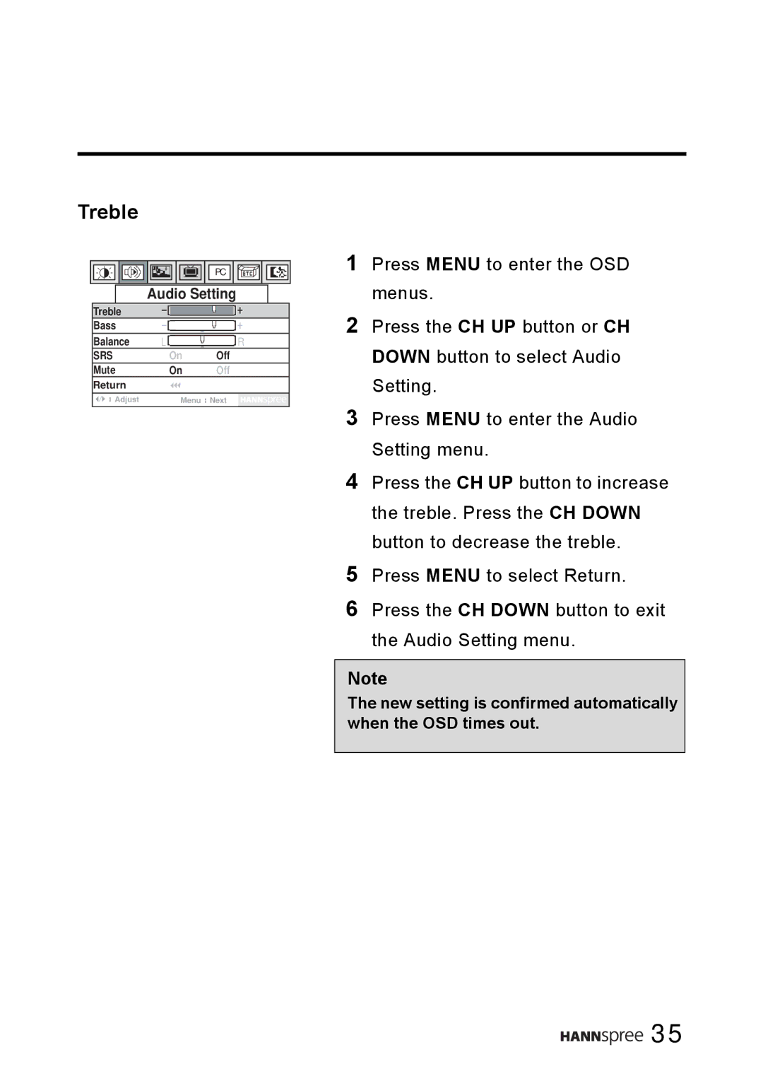 HANNspree WT0C-15A1 manual Treble 