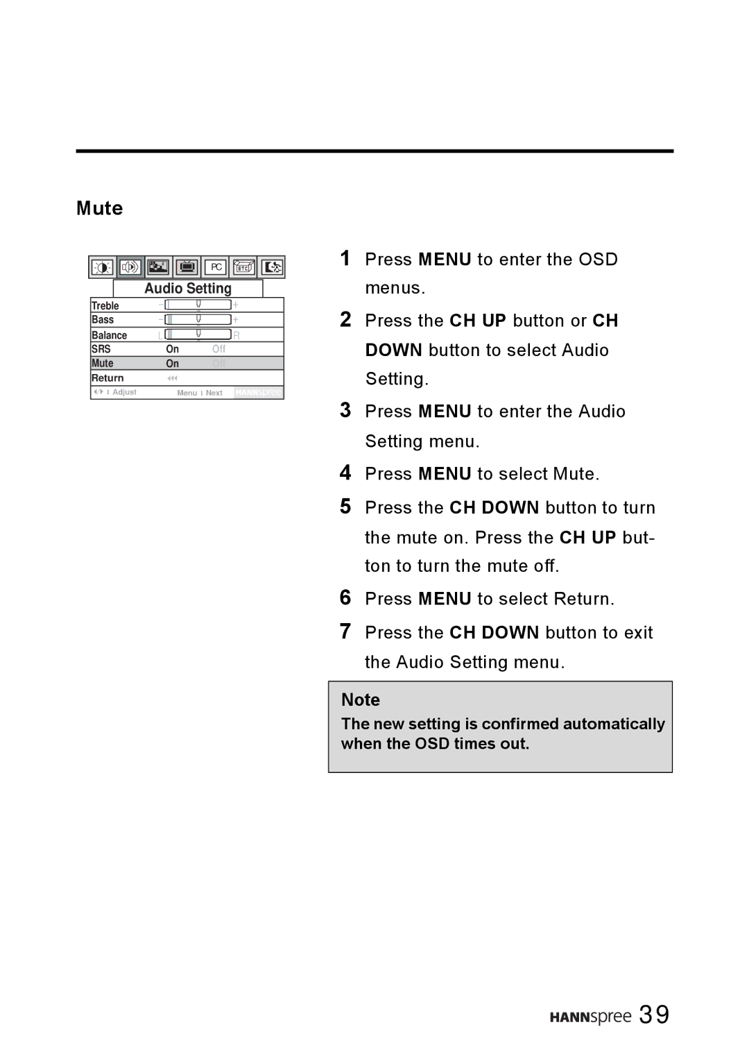 HANNspree WT0C-15A1 manual Mute 