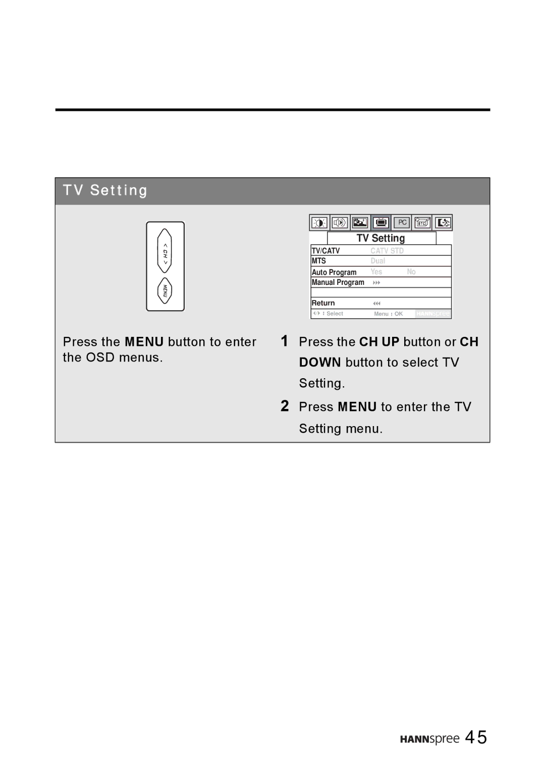 HANNspree WT0C-15A1 manual TV Setting 