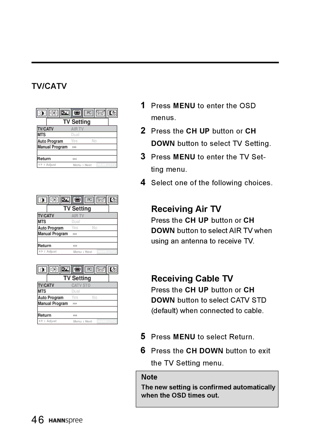 HANNspree WT0C-15A1 manual Receiving Air TV 