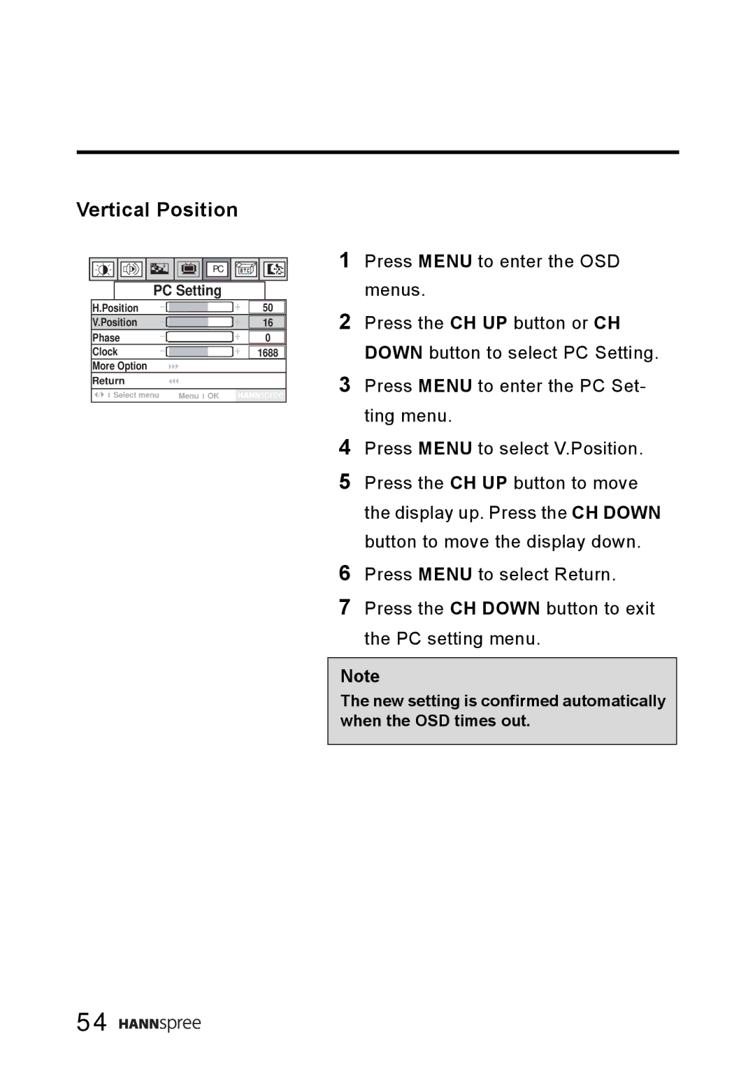 HANNspree WT0C-15A1 manual Vertical Position 