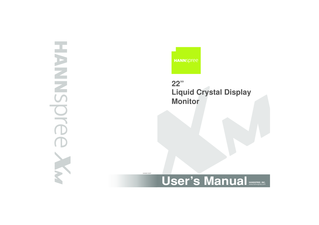 HANNspree XM manual Liquid Crystal Display, Monitor, M19N3, MAF-001003 