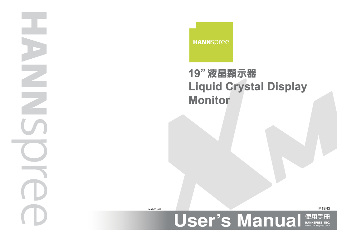 HANNspree XM manual Liquid Crystal Display, Monitor, M19N3, MAF-001003 