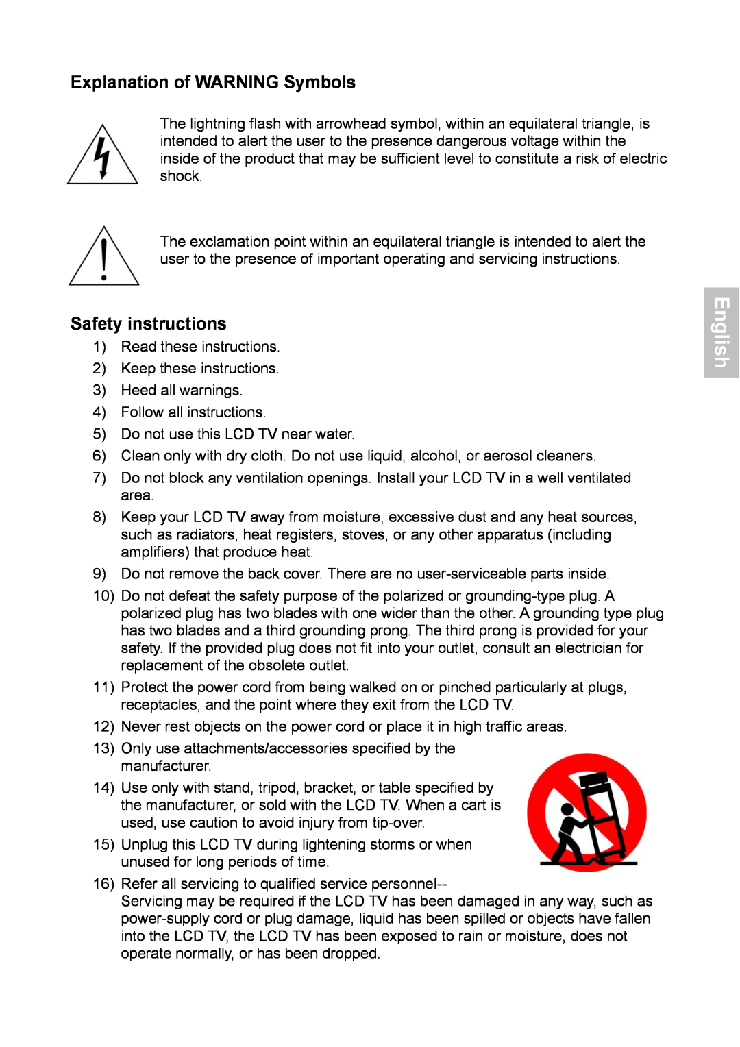 HANNspree XV Series 32 manual English, Explanation of WARNING Symbols, Safety instructions 
