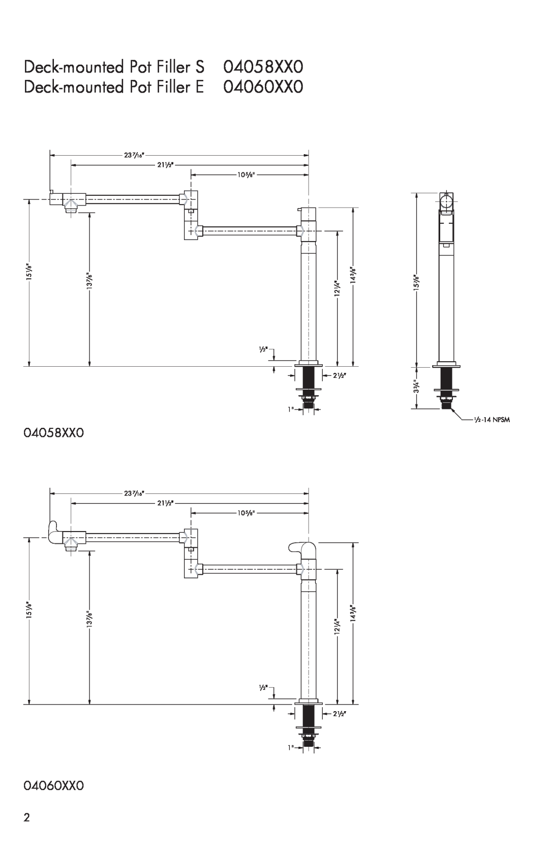 Hans Grohe 04060XX0 installation instructions 04058XX0, Deck-mounted Pot Filler S, Deck-mounted Pot Filler E 
