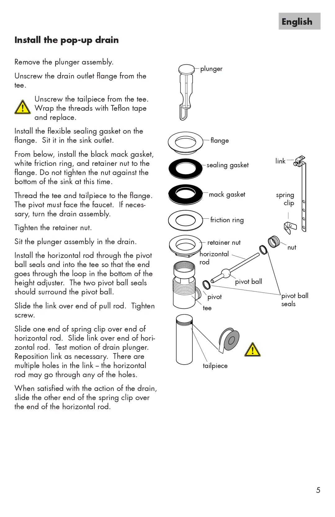 Hans Grohe 04193XX0, 04167XX0 installation instructions Install the pop-up drain 