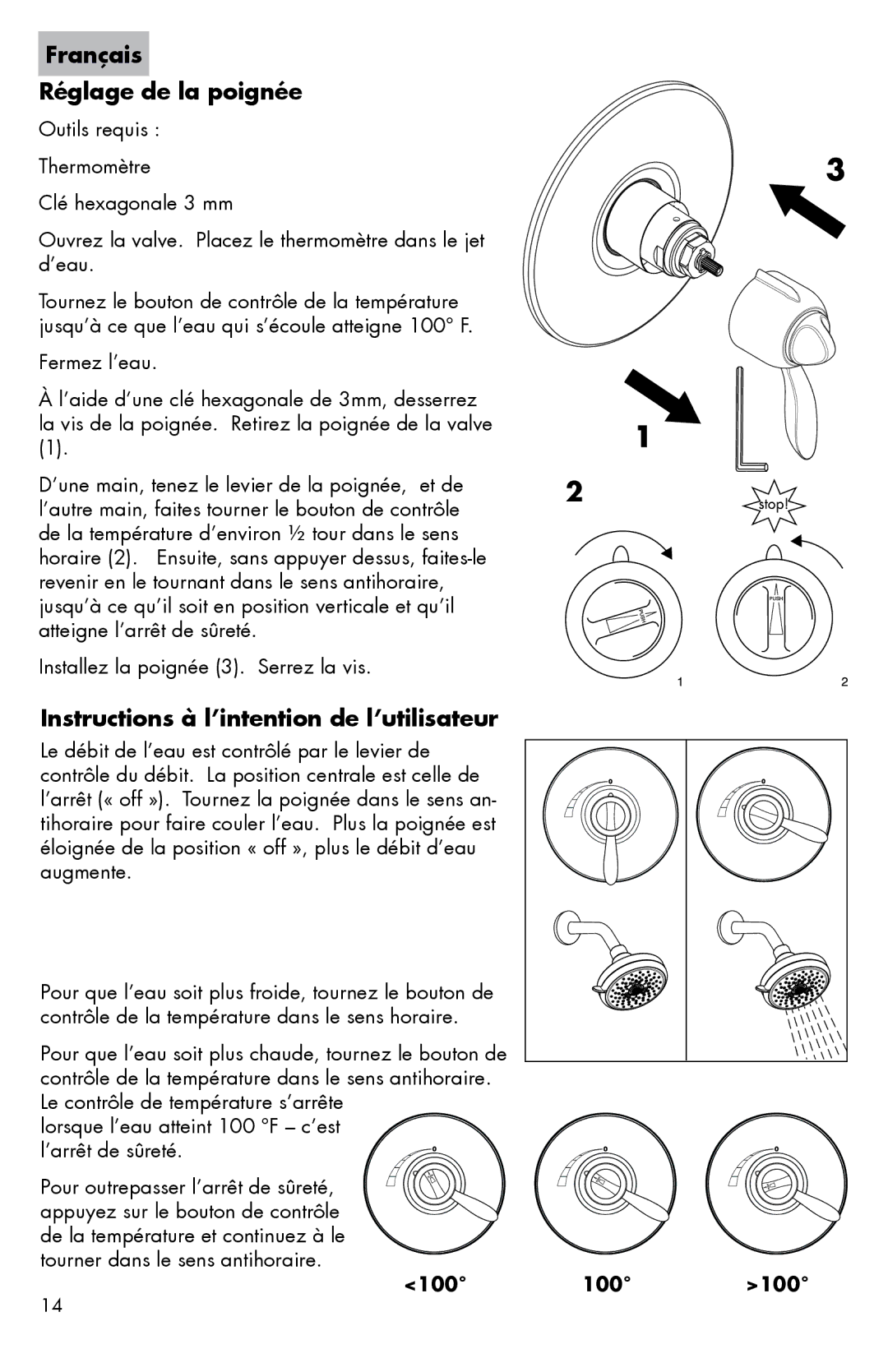 Hans Grohe 06061XX0 installation instructions Français Réglage de la poignée, Instructions à l’intention de l’utilisateur 