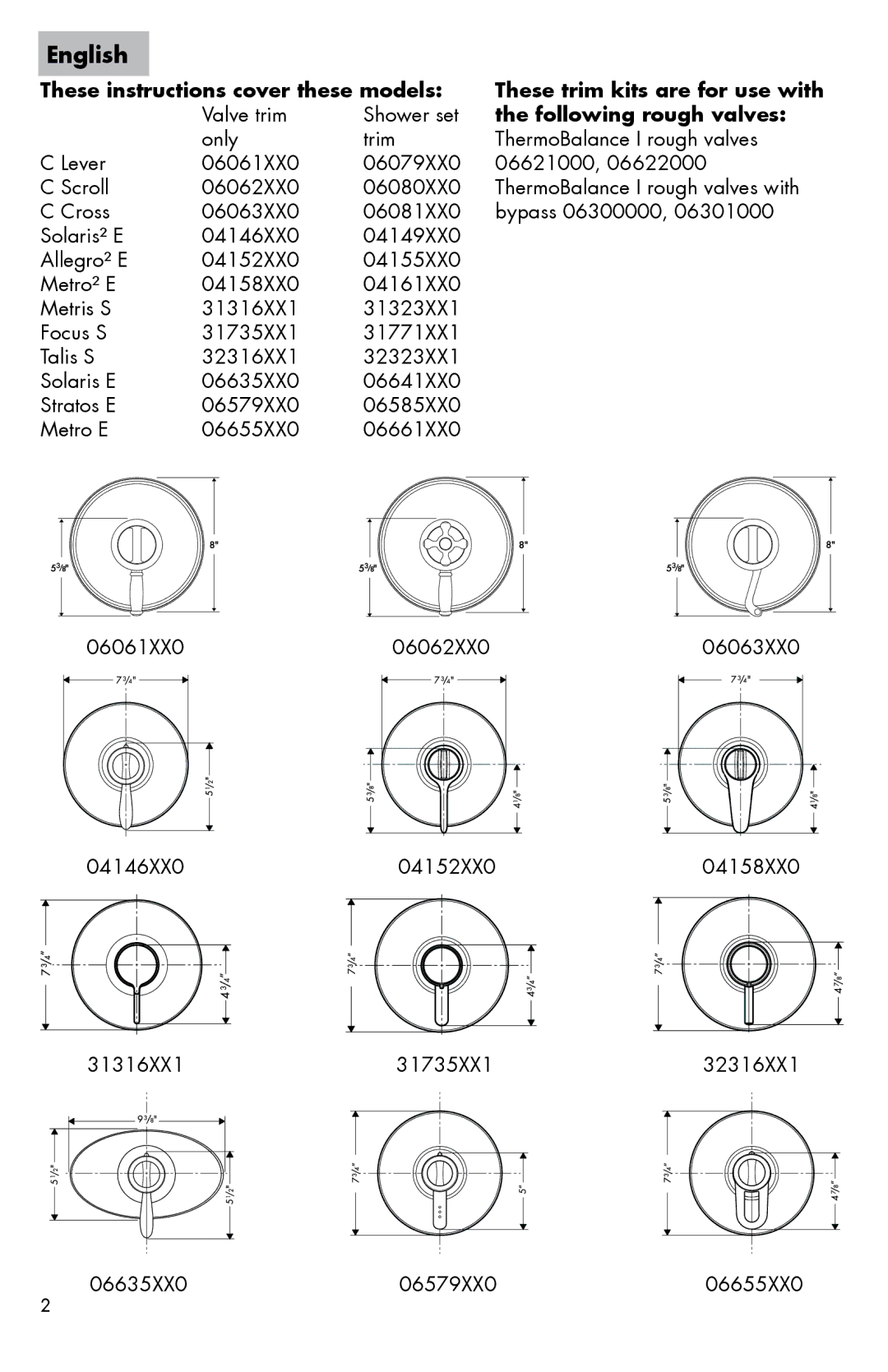 Hans Grohe 06061XX0 installation instructions English, Following rough valves 